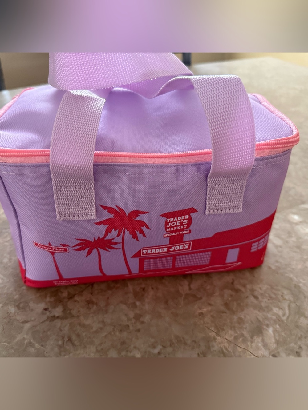 Trader Joe's Lavender & Pink Cosmetic Lunch Tote. New without Tag